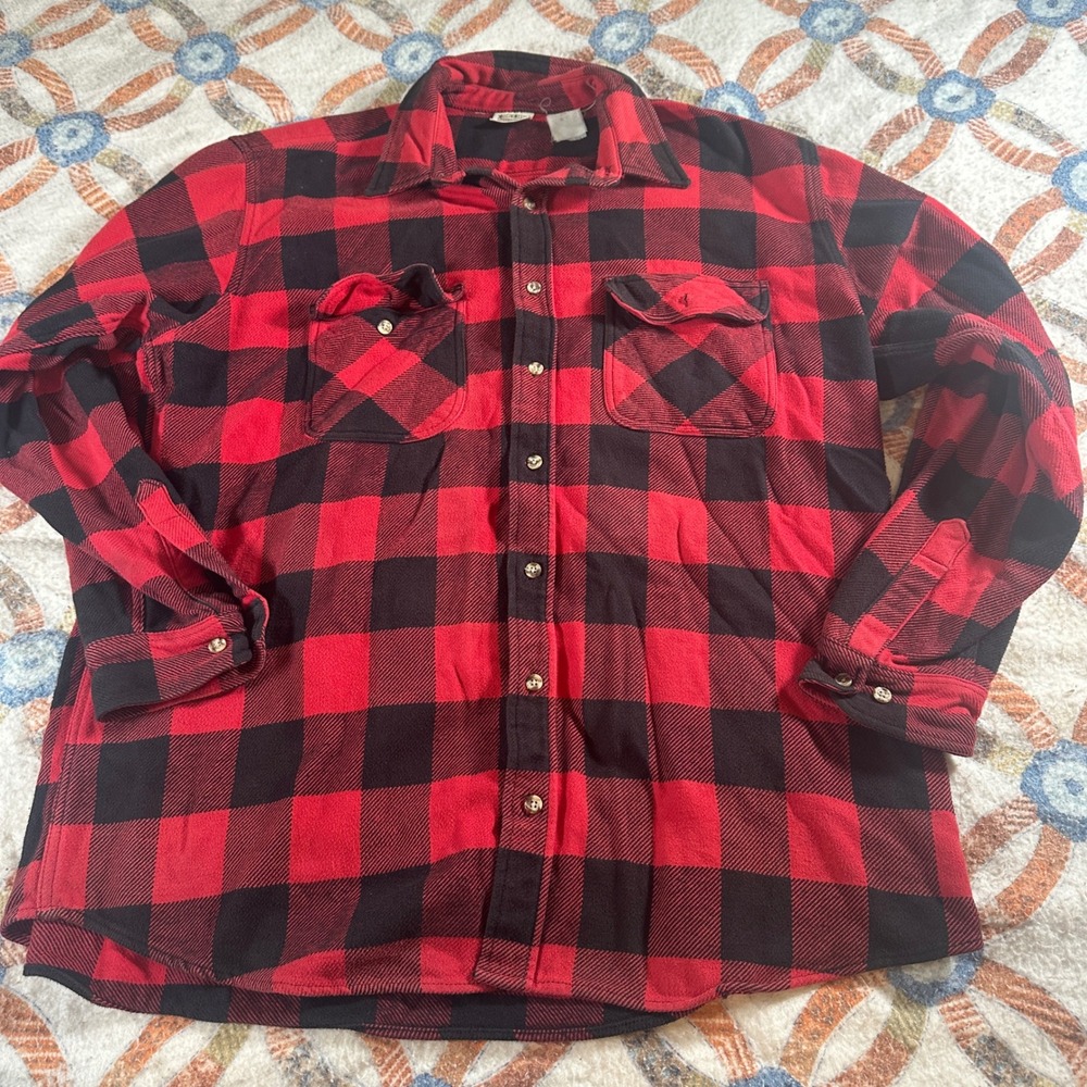 Vintage Five Brother Mens 2XL Tall Buffalo Plaid Flannel Shirt Red Black Heavy